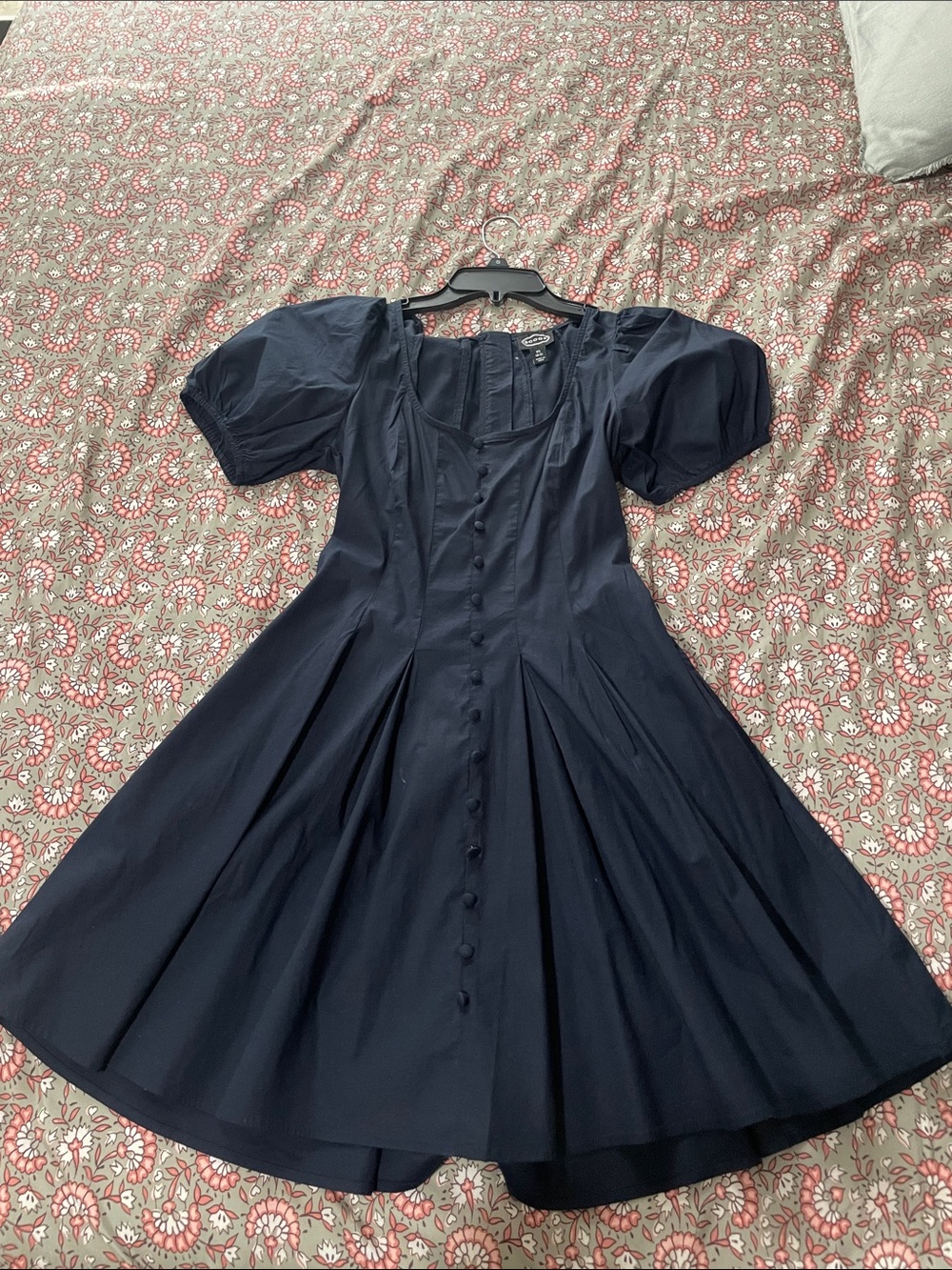 Classic Navy Button-Front Fit & Flare Dress